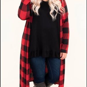 long red paid cardigan